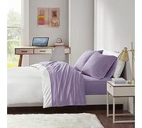 Intelligent Design Cotton Blend Jersey Knit Bed Sheet Set Wrinkle Resistant, Soft Sheets with 14" Deep Pocket, All Season, Cozy Bedding-Set, Matching Pillow Case, Twin, Purple 3 Piece