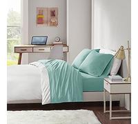 Intelligent Design Cotton Blend Jersey Knit Bed Sheet Set Wrinkle Resistant, Soft Sheets with 14" Deep Pocket, All Season, Cozy Bedding-Set, Matching Pillow Case, Queen, Aqua 4 Piece