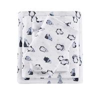 Intelligent Design Cozy Soft 100% Cotton Flannel Print Animals Stars Cute Warm, Ultra Soft Cold Weather Sheet Set Bedding, Twin XL, Blue Penguins 3 Piece