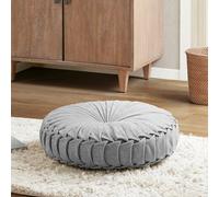 Intelligent Design Loretta Chenille Round Floor Pillow Meditation Cushion, Soft Color & Natural Luster Button Tufted with Elegant Pleated Details, Dia 22"x6"H, Grey
