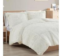 Intelligent Design Malea 2 Piece Shaggy Faux Fur Comforter Set Solid Plush Double Sided Box Quilting Design, Modern Casual All Season Quilt Bedding with Matching Sham, Twin/Twin XL, Ivory 2 Piece