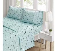 Intelligent Design Microfiber Cozy Bed Sheet Set, Modern All Season Bedding & Pillowcases, Premium 14" Elastic Pocket Fits up to 16" Mattress, Queen Aqua Dogs 4 Piece