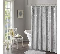 Intelligent Design Raina Shower Curtain Printed Geometric Metallic Machine Washable Modern Home Bathroom Decorations, 72 in x 72 in, Grey
