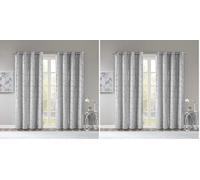 Intelligent Design Raina Total Blackout Metallic Print Grommet Top Single Curtain Panel Thermal Insulated Light Blocking Drape for Bedroom Living Room and Dorm 1 Piece, 50x84, Grey/Silver (Pack of 2)