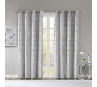 Intelligent Design Raina Total Blackout Metallic Print Grommet Top Single Curtain Panel Thermal Insulated Light Blocking Drape for Bedroom Living Room and Dorm, 50x63, Grey/Silver 1 Piece