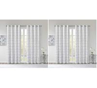 Intelligent Design Raina Total Blackout Metallic Print Grommet Top Single Curtain Panel Thermal Insulated Light Blocking Drape for Bedroom Living Room and Dorm, 50x84, White/Silver 1 Piece (Pack of 2)
