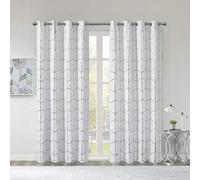 Intelligent Design Raina Total Blackout Metallic Print Grommet Top Single Curtain Panel Thermal Insulated Light Blocking Drape for Bedroom Living Room and Dorm, 50x63, White/Silver 1 Piece
