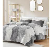 Intelligent Design Shaggy Faux Fur Comforter Set, Cozy & Soft Long Fur with Ombre Color Waves Pattern, Modern All Season Down Alternative Bed Set with Matching Sham, Cassie Twin/Twin XL Grey 2 Piece