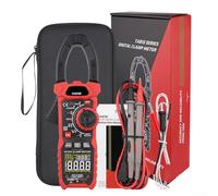 Intelligent Digital Clamp Meter AC DC Measurement Non Contact Voltage Detection 36mm Jaw Multimeter Voltage Resistance Capacitance Frequency Temperature Test Backlit Display Red Black ABS