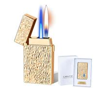 Intelligent Dual-Flame Lighter with Multiple Ignition Methods (Voice/Airflow/Tapping), Blue LED Window, Adjustable Flame, and Butane refillable.(B)