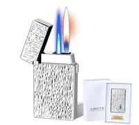 Intelligent Dual-Flame Lighter with Multiple Ignition Methods (Voice/Airflow/Tapping), Blue LED Window, Adjustable Flame, and Butane refillable.(C)