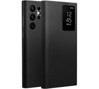 Intelligent Leather Cell Phone Case for Samsung Galaxy S22 Ultra. Automatic Sleep/Wake/Smart Holster for Samsung S 22 Ultra. Mobile Phone Cover Black