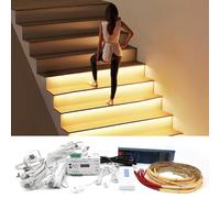 Intelligent Motion Sensor Stair Light Kit with Main Wire& Daylight Sensor, Step by Step Control 1m Cuttable LED Stair Lights Indoor with Remote (Warm White 3000K, 12 Stairs)