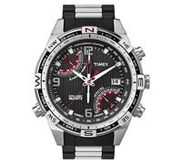 Intelligent Quartz Timex Men's Quartz Bracelet Watch with Black Dial Chronograph Display and Silver Stainless Steel