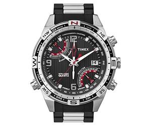 Intelligent Quartz Timex Men's Quartz Bracelet Watch with Black Dial Chronograph Display and Silver Stainless Steel