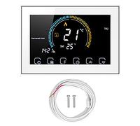 Intelligent Thermostat Switch LCD Touch Screen Temperature Controller Modern Style Amazing Silver Frame For Home Electric Heating AC95-240V (BHT-8000GB-White)