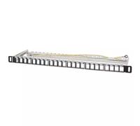 Intellinet 19" 24-Port Shielded Blank Patch Panel 0.5U Unloaded 19-inch Rackmount Keystone Panel for High-density Installations Removable Cable-Management Bar Black