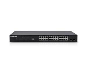 Intellinet 561044 24-Port Gigabit Ethernet Switch with 2 SFP Ports, 24 x 10/100/1000 Mbps RJ45 Ports + 2 x SFP, IEEE 802.3az (Energy Efficient Ethernet), 19" Rackmount, Metal