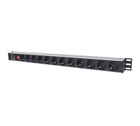 Intellinet Vertical Rackmount 12-Way Power Strip - German Type, With On/Off Switch and Overload Protection, 1.6m Power C