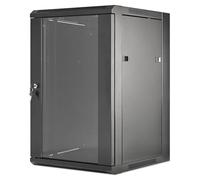 Intellinet Network Cabinet, Wall Mount (Standard), 15U, 450 mm Deep, Black, Flatpack, Max 60 kg, Metal & Glass Door, Back Panel, Removeable Sides, Suitable also for use on a desk or floor, 19 Inch