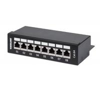 Intellinet Patch Panel, Cat6a, FTP, 8-Port, Desktop, Shielded, 90° Top-Entry Punch Down Blocks, Black
