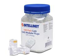Intellinet RJ45 Modular Plugs, Cat6, UTP, 2-Prong, For Stranded Wire, 15 µ Gold Plated Contacts, 100 Pack