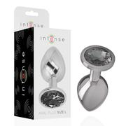 Intense Aluminium Metal Anal Plug with Black Glass - Medium Size, Size 9 cm x 4 cm, Color Black