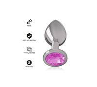 Intense Aluminum Anal Plug with Pink Crystal - Small Size Delight, Size 7 cm x 2.6 cm, Color Purple