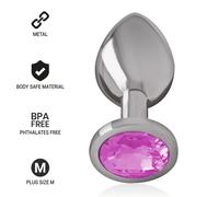 Intense Aluminum Anal Plug with Pink Crystal - Small Size Delight, Size 8 cm x 3.3 cm, Color Purple