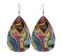 Intense fear Women's Teardrop Leather Earrings - Lightweight PVC Dangle Earrings, 925 Silver Hooks, Double-Sided Prints | Hypoallergenic Gift