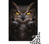 Intense Great Horned Owl Portrait 1000-Piece Puzzle for Adults, 38x26cm/1000pcs; White Pieces with A Smooth Surface; Shared Family Time Around The Table