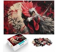 Intense Rooster Portrait on Red Background Jigsaw Puzzle, 1000 Piece | For a classic tabletop challenge: Adult jigsaw puzzle with 1000 pieces works well for longer puzzle sessions.