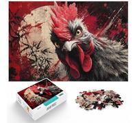 Intense Rooster Portrait on Red Background Jigsaw Puzzle, 1000 Piece | For festive leisure at home: Adult jigsaw puzzle with 1000 pieces; for adults who enjoy jigsaws and thoughtful gifts.
