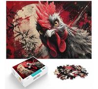 Intense Rooster Portrait on Red Background Jigsaw Puzzle, 1000 Piece | For puzzle lovers in winter: Adult jigsaw puzzle with 1000 pieces; for quieter moments across Christmas and New Year.