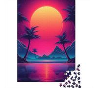 Intense Synthwave Horizon 1000-Piece Jigsaw Puzzle for Adults, 70x50cm/1000pcs; A Thoughtful Gift for A New Home; Low-dust White Cardboard Pieces