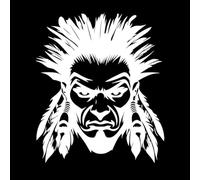 Intense Warrior face with Feathers Bold Native american'tribal Art Design Vinyl Art Sticker 54.6x63.6cm Multi Color Selection White