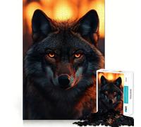 Intense Wolf Portrait with Glowing Eyes Jigsaw Puzzles for Adults 1000 Pieces Brain Skill Accurate Edge Pattern Build Home Decor (50x75cm)