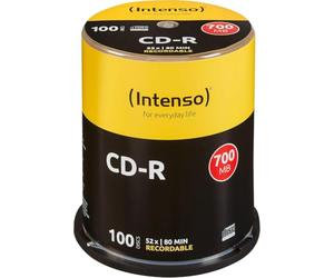 Intenso 1001126 CD-R 52x 100 Pack Cakebox | Premium blank CDs for data and music, 80 minutes recording time, compatible with all standard CD burners and drives