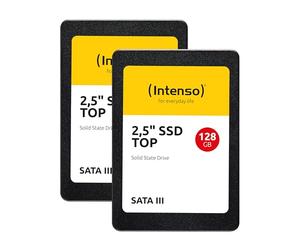 Intenso 2.5 Inch SSD SATA III Top Double Pack (2 × 128 GB) - Fast, Shockproof SSD for PC & Notebook, Up to 550 MB/s Read, 500 MB/s Write, Pack of 2, Black