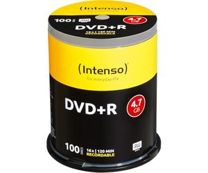 Intenso 4111156 DVD+R 16x 100 Pack Cakebox | Storage capacity 4.7 GB for 120 min recording time, recordable 16x discs in the 100 pieces cake box