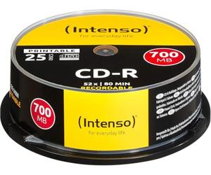 Intenso CD-R 80-Minute 700 Mb 52x Speed Recordable Printable CD Media Cake Box 25 count (pack of 1)