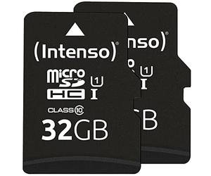 Intenso MicroSDHC UHS-I Premium 2 x 32 GB Class 10 Memory Card with SD Adapter (up to 45 Mbps) Black