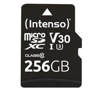 Intenso Professional microSDHC 256GB Class 10 UHS-I, U3, V30 Memory Card with SD Adapter for 4K Recordings, GoPro, Insta 360, DJI, Osmo, Steam Deck, Drone, Action Camera, Black