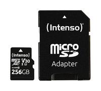 Intenso Professional microSDHC 256GB Class 10 UHS-I, U3, V30 Memory Card with SD Adapter for 4K Recordings, GoPro, Insta 360, DJI, Osmo, Steam Deck, Drone, Action Camera, Black