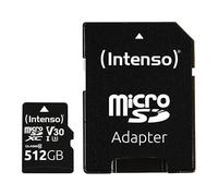 Intenso Professional microSDHC 512GB Class 10 UHS-I, U3, V30 Memory Card with SD Adapter for 4K Recordings, GoPro, Insta 360, DJI, Osmo, Steam Deck, Drone, Action Camera, Black