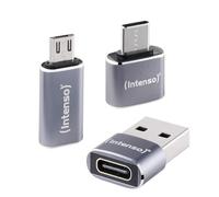 Intenso USB Adapter Set (C480M) Pack of 3, USB-C to USB-A, USB-A to USB-C, USB-C to microUSB, 480 Mbit/s High-Speed USB 2.0, OTG, Aluminium, Grey