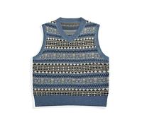 Intenst Men's Retro Striped Knitted Gilets Sleeveless V-Neck Tank - Geometric Pattern, Casual Knitwear Waistcoat Male, Autumn Winter Everyday Wear,XL