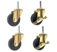 Intenst Wheels 4 Pcs Swivel Castor Wheel with Brakes,Rubber Swivel Furniture Caster,Screw Rod Caster Wheels,Gold Replacement Castors,for Furniture Table Trolley Bed,Diameter 50mm