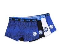Inter Set of 4 Men's Home Line Boxer Briefs in Cotton and Elastane with Elastic Band and Official Logo, Black, Blue and White, L