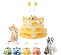 Interactive 3-Layer Cat Toy Tower with Rotating Bee and Rolling Balls,3 Layer Interactive Track,Self-Play Activity Toy,Batting & Exercise for Indoor Cats & Kittens to Stay Active and Exercise (Yellow)